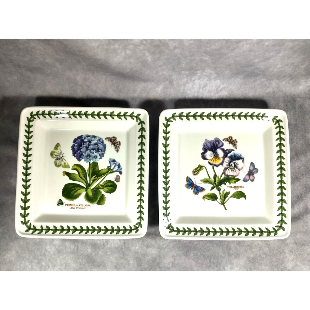 2 Portmeirion Botanic Garden Primrose & Pansy 7" Square Plates Butterflies - Picture 1 of 9